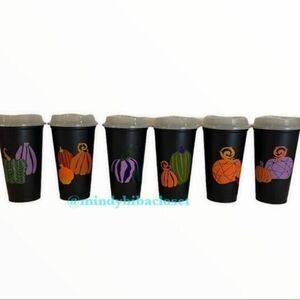 Starbucks Halloween Fall 2021 reusable fall black pumpkin Hot Cups set of 6